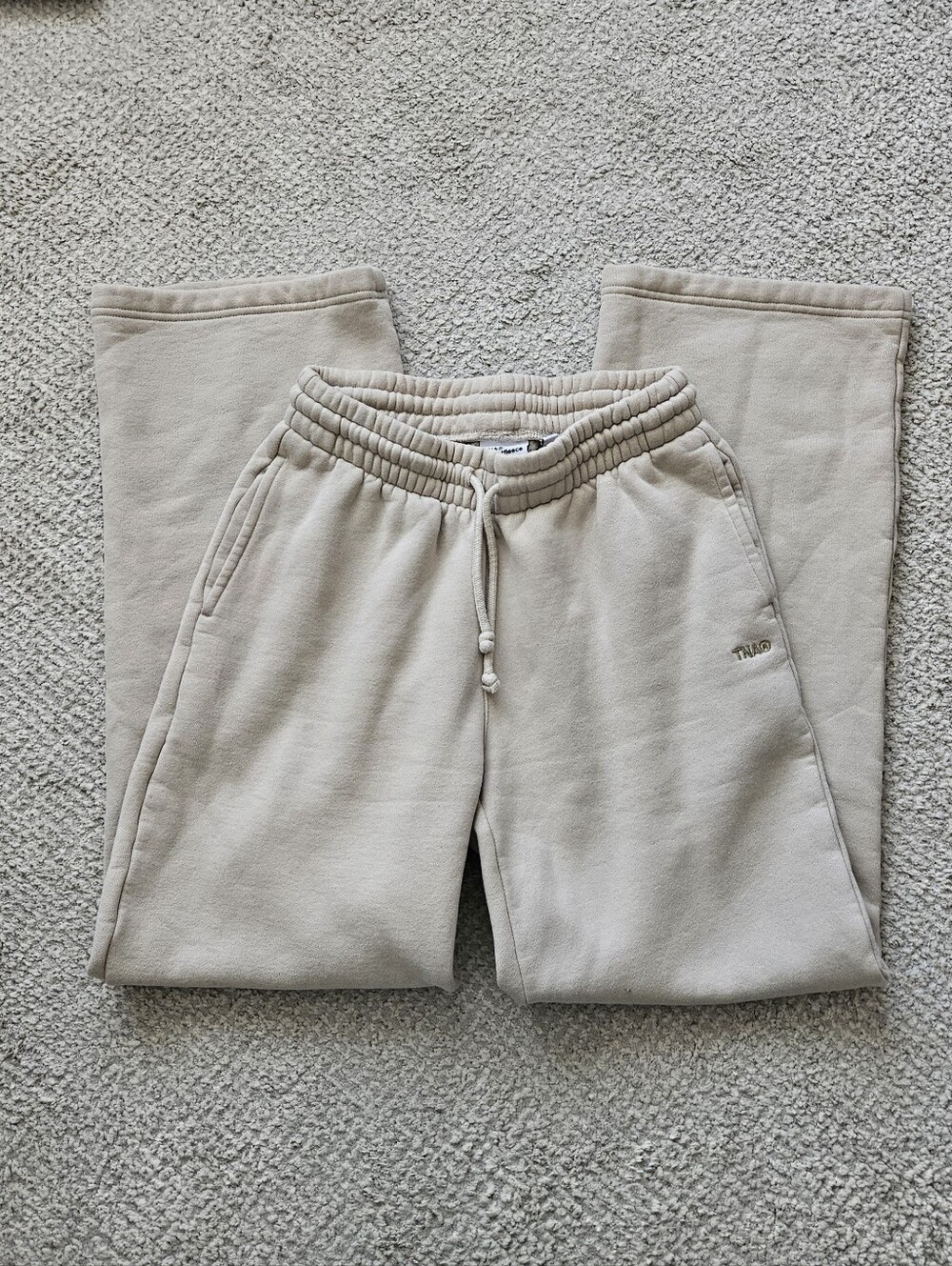 TNA Sweatfleece Cozy Fleece Boyfriend Fit Sweat Pants Beige White XS Aritzia